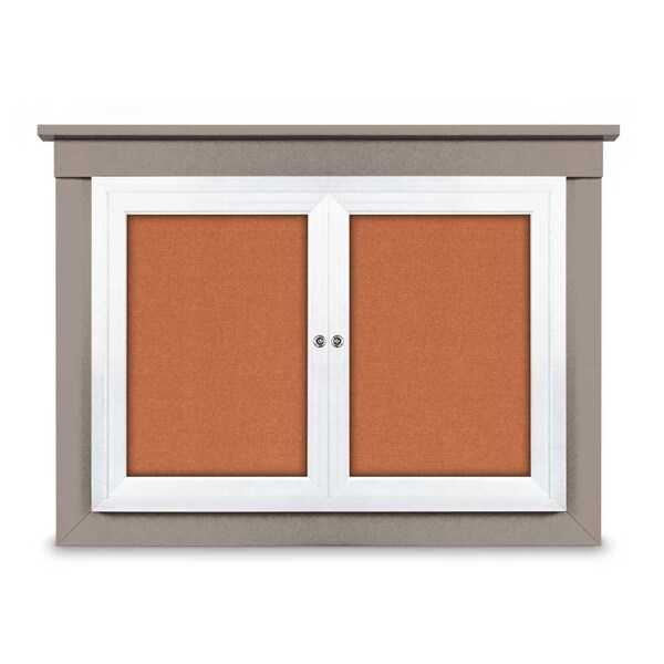 48"x36" 2-Door Enclosed Letterboard, Header, Blue Felt/Cherry
